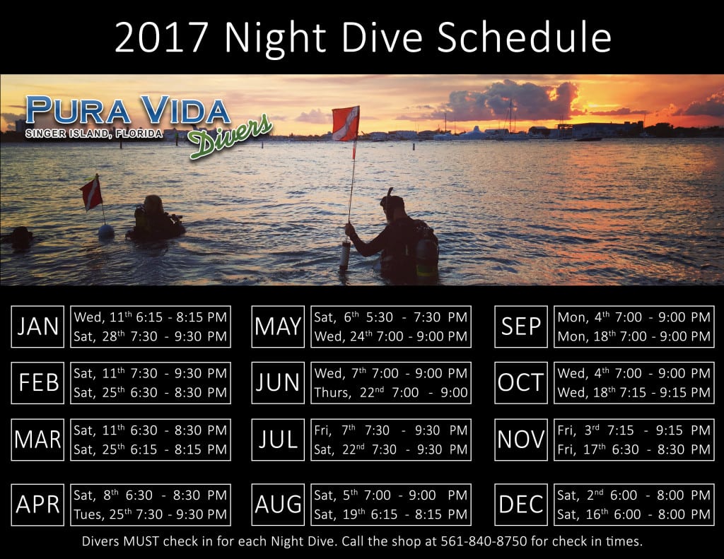 2017 Night Dive Schedule