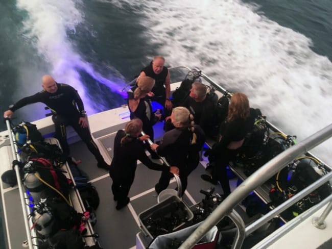 Divers chat and prepare their gear while heading out for a blackwater dive. Photo by PVD Divemaster Jamie Cruce.