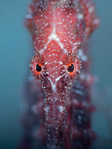 Red Seahorse against Blue Background by Andrea Whitaker